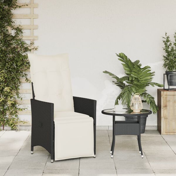 vidaXL Reclining Garden Chair with Cushions Black Poly Rattan