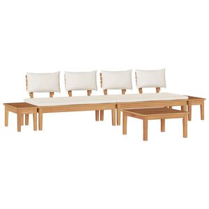 vidaXL Garden Bench Set with Cushion 5 pcs Brown and Cream