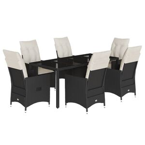 vidaXL 7 Piece Garden Dining Set with Cushions Black Poly Rattan