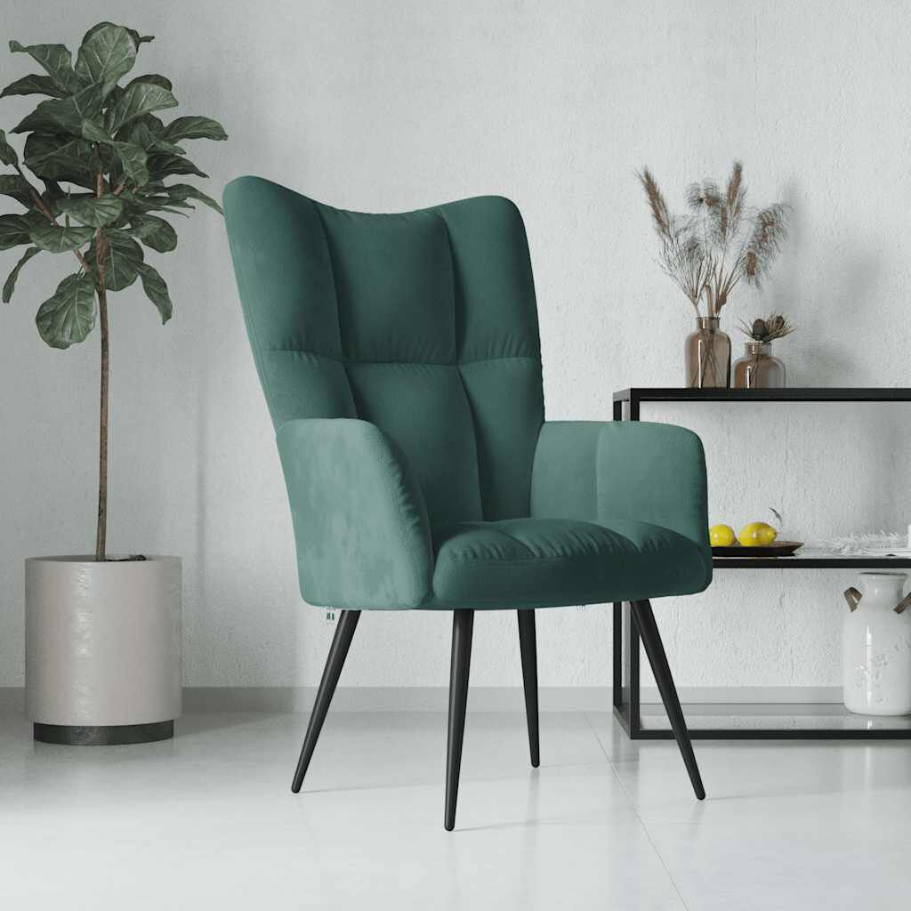 vidaXL Relaxing Chair Dark Green Velvet