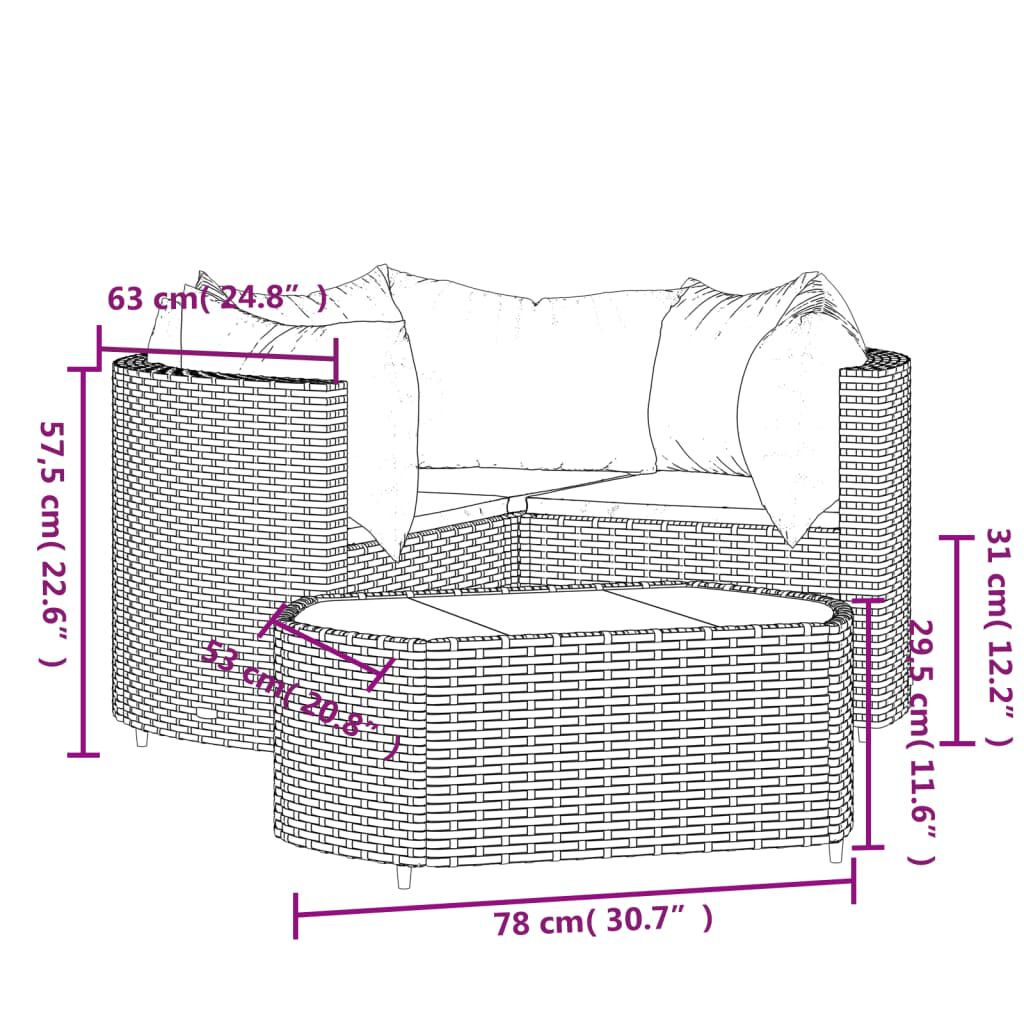 vidaXL 4 Piece Garden Lounge Set with Cushions Black Poly Rattan
