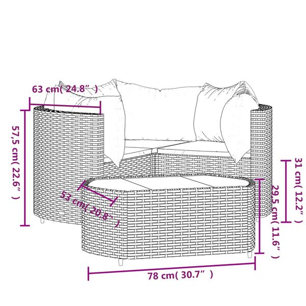 vidaXL 4 Piece Garden Lounge Set with Cushions Black Poly Rattan