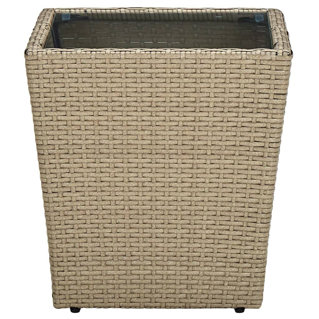 vidaXL Tea Table Beige 41.5x41.5x44 cm Poly Rattan and Tempered Glass