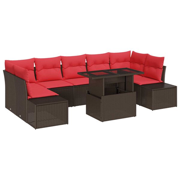 vidaXL 8 Piece Garden Sofa Set with Cushions Brown Poly Rattan