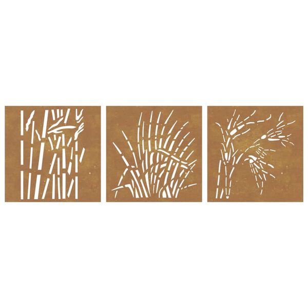 vidaXL Garden Wall Decorations 3 pcs 55x55 cm Corten Steel Grass Design