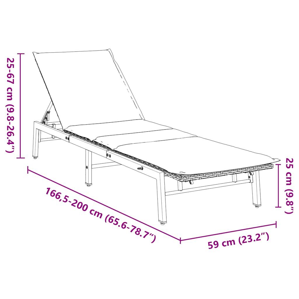 vidaXL Sun Lounger with Cushion Black Poly Rattan