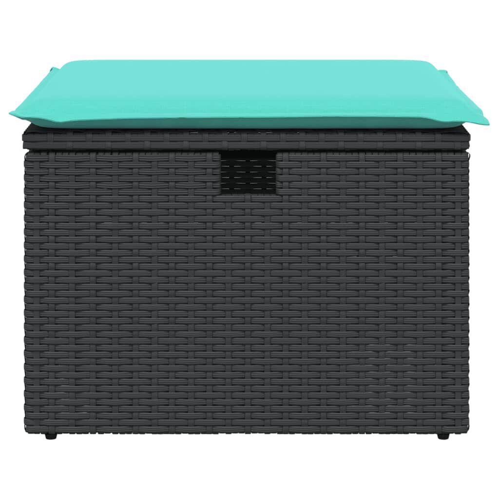 vidaXL Garden Stool with Cushion Black 55x55x37 cm Poly Rattan