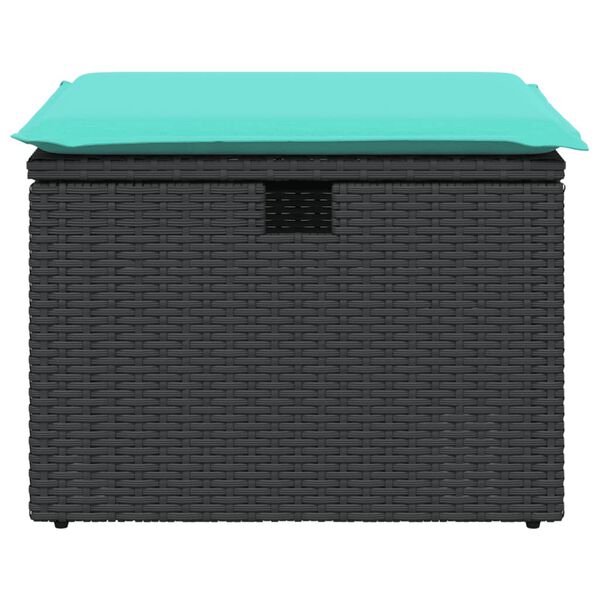 vidaXL Garden Stool with Cushion Black 55x55x37 cm Poly Rattan