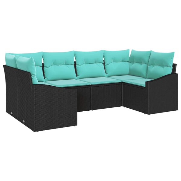vidaXL Garden Sofa Set 6 pcs Black and Turquoise Poly Rattan