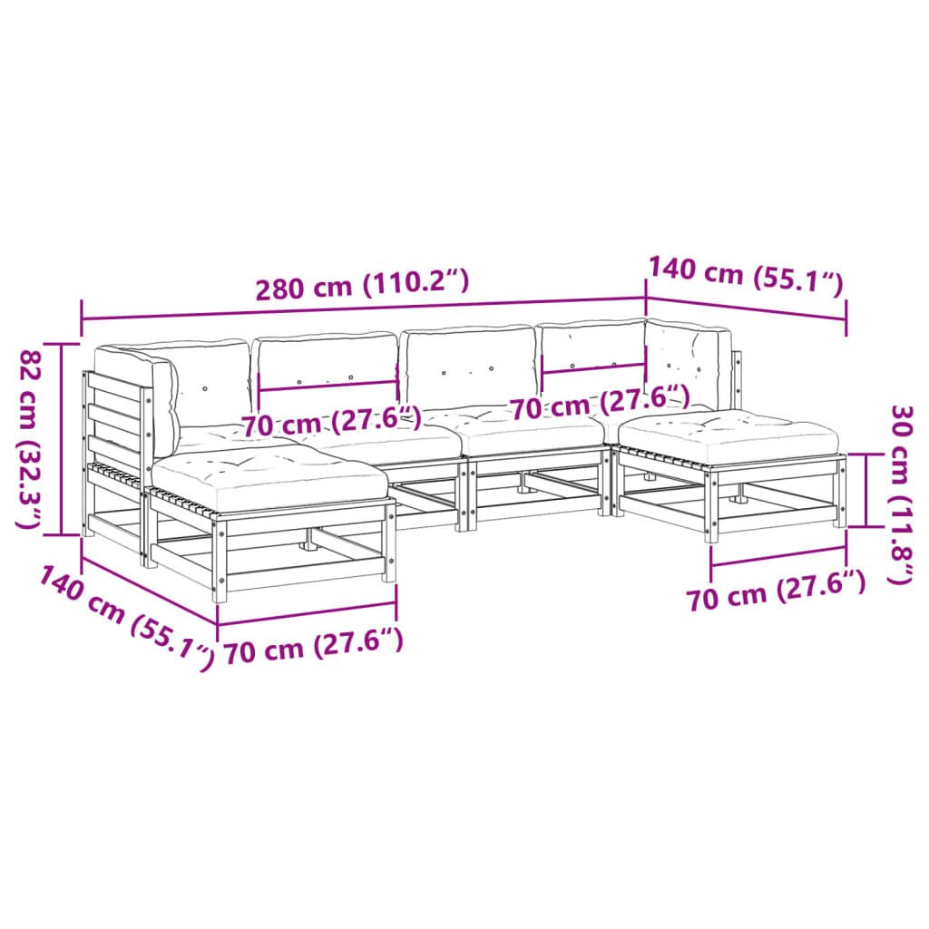 vidaXL 6 Piece Garden Sofa Set with Cushions Solid Wood Pine