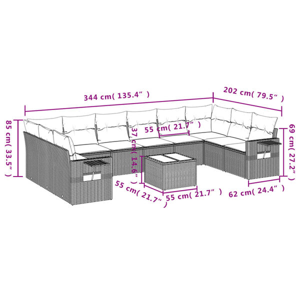 vidaXL 11 Piece Garden Sofa Set with Cushions Grey Poly Rattan