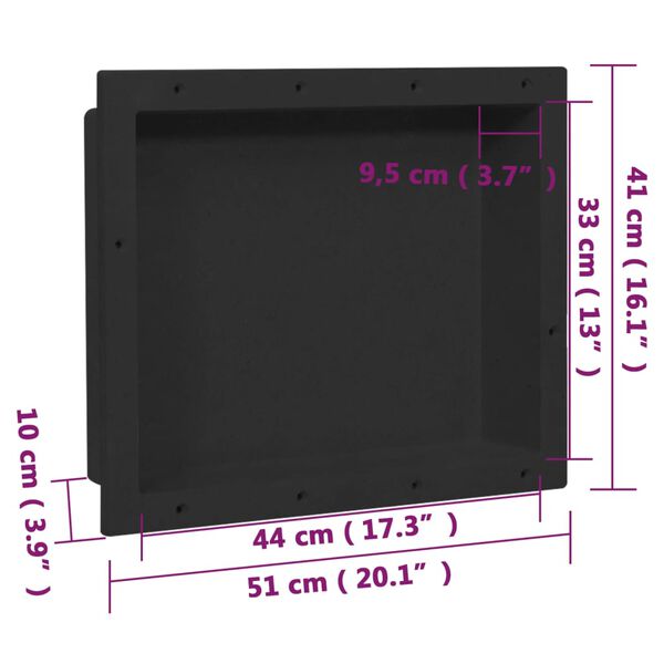 vidaXL Shower Niche Matt Black 41x51x10 cm
