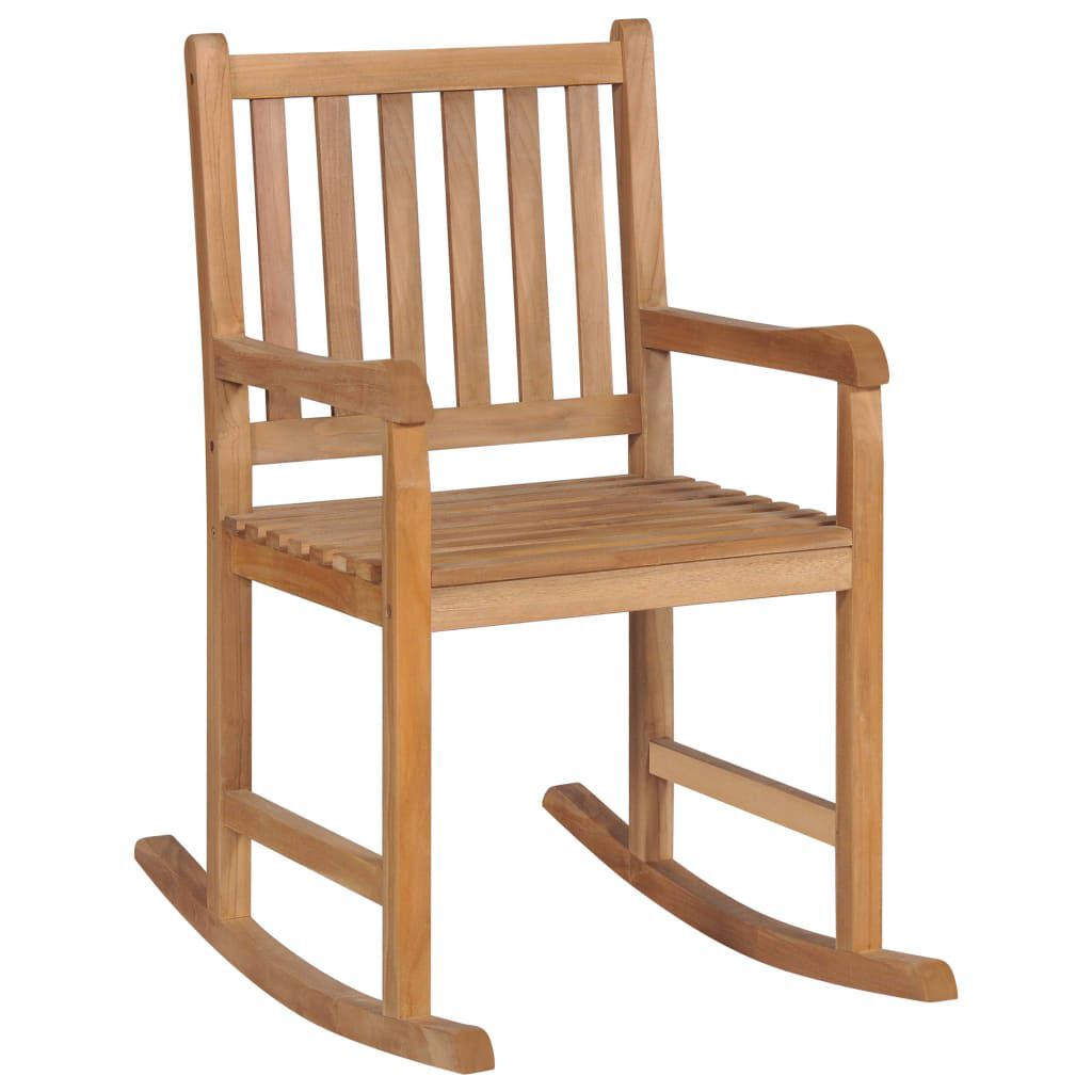 vidaXL Rocking Chair with Grey Cushion Solid Teak Wood