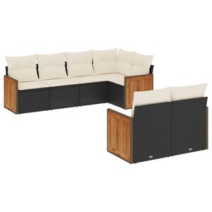 vidaXL 7 Piece Garden Sofa Set with Cushions Black Poly Rattan