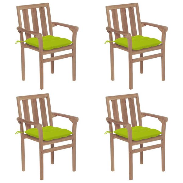 vidaXL Stackable Garden Chairs with Cushions 4 pcs Solid Teak Wood