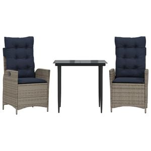 vidaXL 5 Piece Garden Dining Set with Cushions Grey Poly Rattan