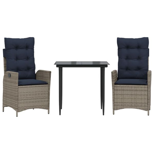 vidaXL 7 Piece Garden Dining Set with Cushions Grey Poly Rattan
