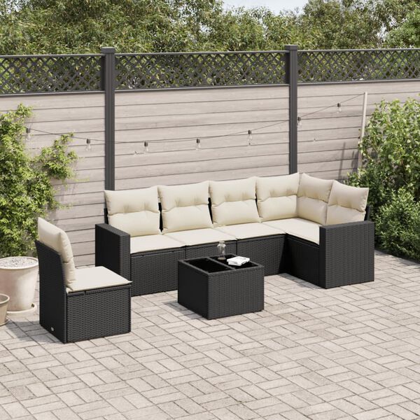 vidaXL 7 Piece Garden Sofa Set with Cushions Black Poly Rattan