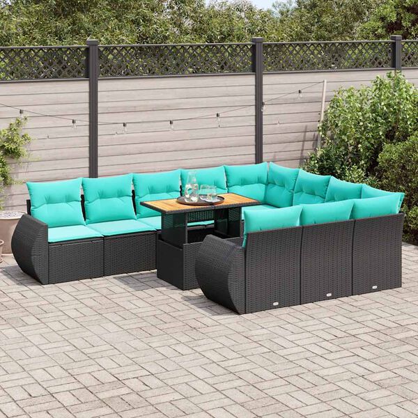 vidaXL 11 Piece Garden Sofa Set with Cushions Black Poly Rattan