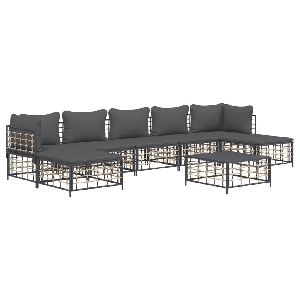 vidaXL 8 Piece Garden Lounge Set with Cushions Anthracite Poly Rattan