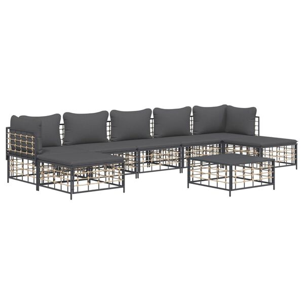vidaXL 8 Piece Garden Lounge Set with Cushions Anthracite Poly Rattan