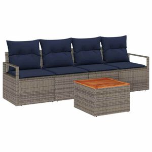 vidaXL Garden Sofa Set with Cushion 5 pcs Grey Poly rattan