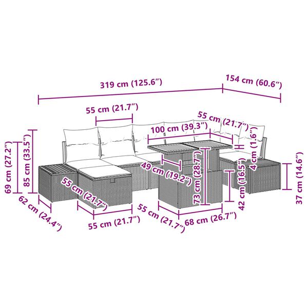 vidaXL 8 Piece Garden Sofa Set with Cushions Black Poly Rattan Acacia