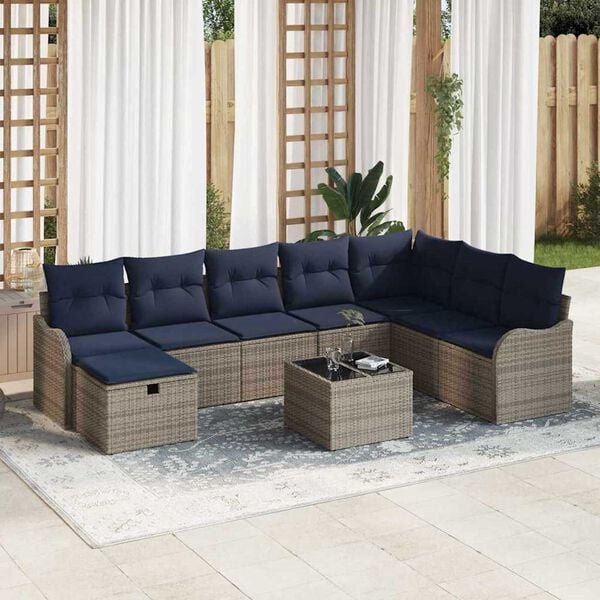 vidaXL Garden Sofa Set 9 pcs Grey and navy 287.5 x 177.5 x 85 cm