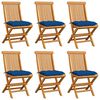 vidaXL Garden Chairs with Blue Cushions 6 pcs Solid Teak Wood