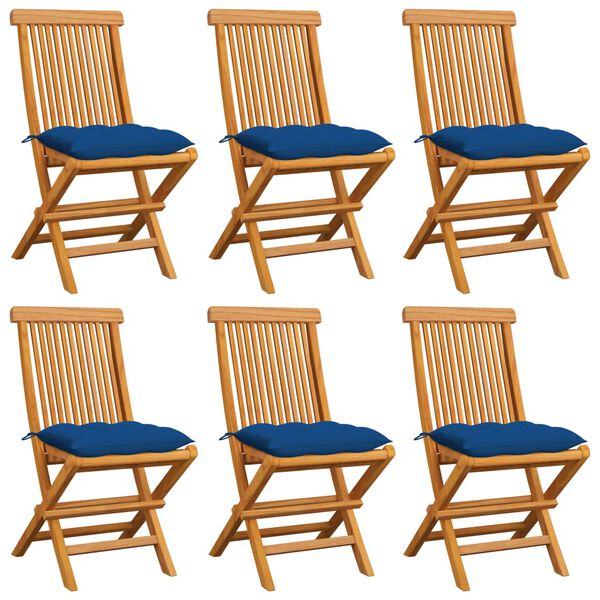 vidaXL Garden Chairs with Blue Cushions 6 pcs Solid Teak Wood