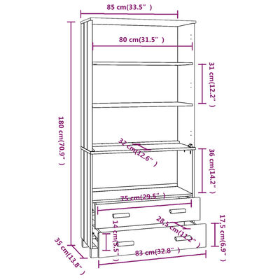 vidaXL Highboard HAMAR Solid Wood Pine Light Grey