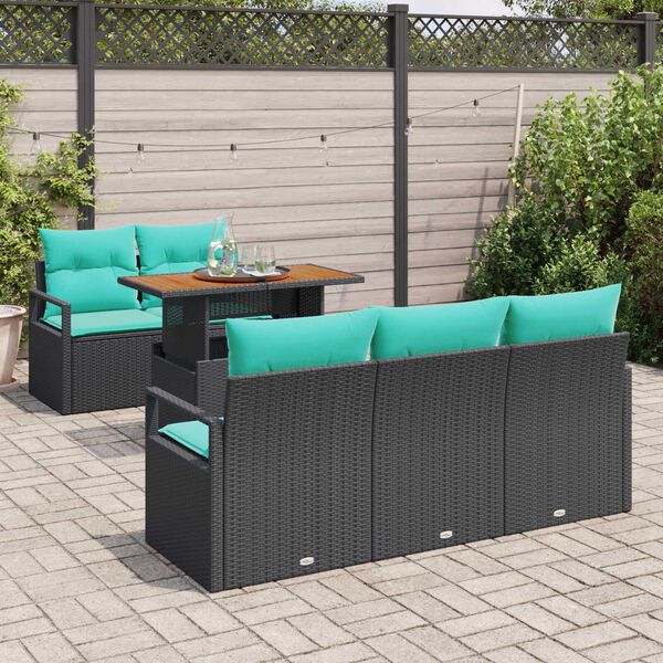 vidaXL 6 Piece Garden Sofa Set with Cushions Black Poly Rattan