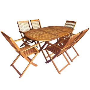 vidaXL Outdoor Dining Set Folding 7 pcs Brown Solid eucalyptus wood