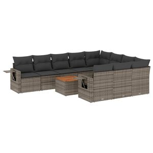 vidaXL 11 Piece Garden Sofa Set with Cushions Grey Poly Rattan