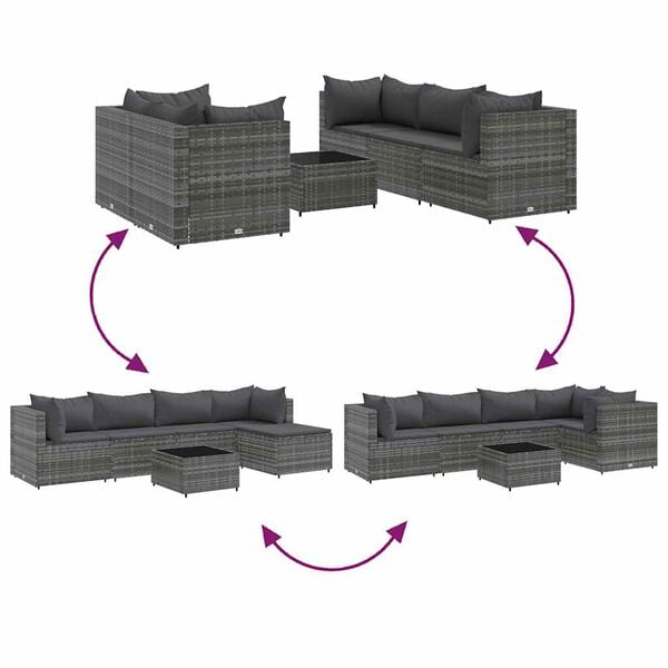 vidaXL 5 Piece Garden Lounge Set with Cushions Grey Poly Rattan