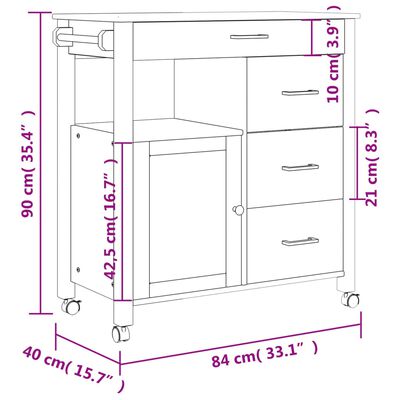 vidaXL Kitchen Trolley MONZA 84x40x90 cm Solid Wood Pine