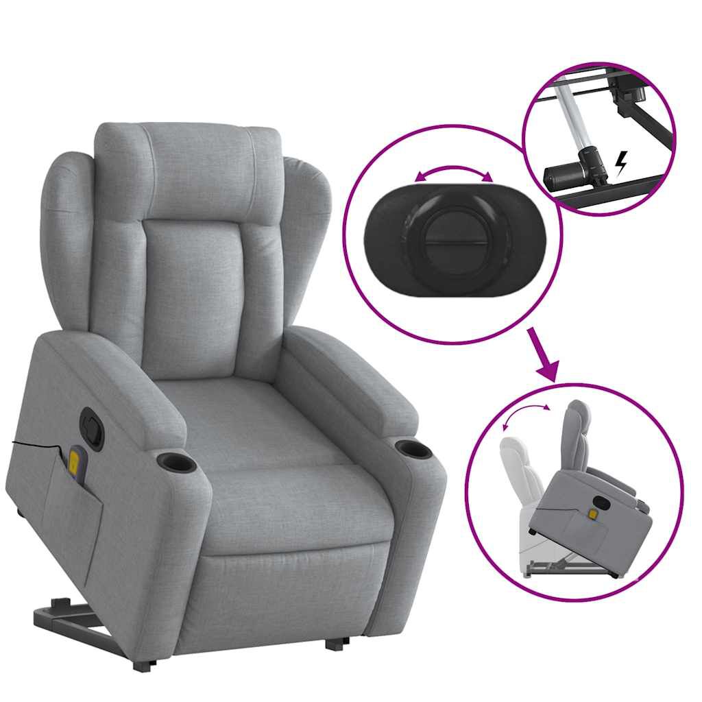 vidaXL Stand up Massage Recliner Chair Light Grey Fabric