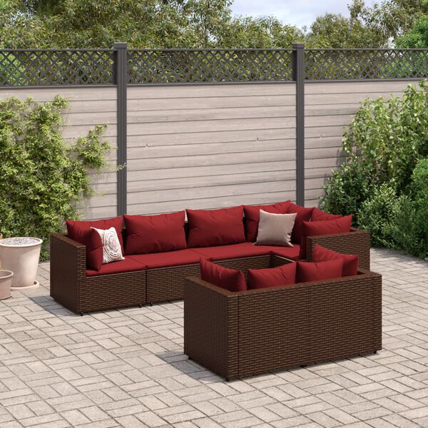 vidaXL 7 Piece Garden Lounge Set with Cushions Brown Poly Rattan