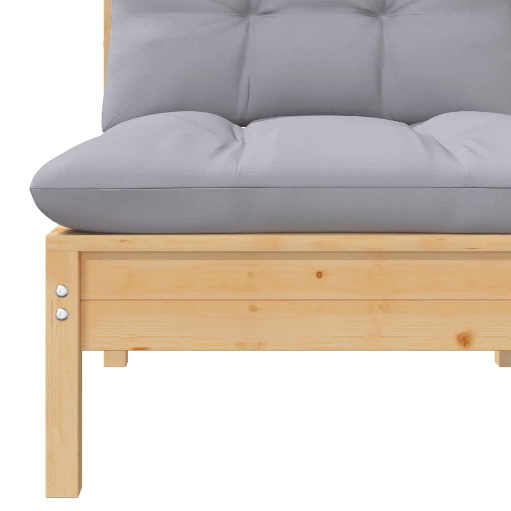 vidaXL 3 Piece Garden Lounge Set with Grey Cushions Solid Pinewood