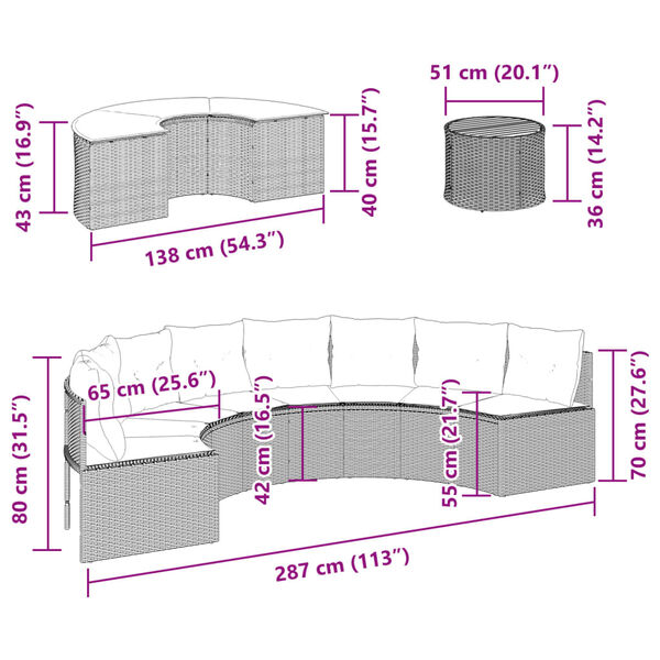 vidaXL 3 Piece Garden Sofa Set Half-Round Grey Poly Rattan