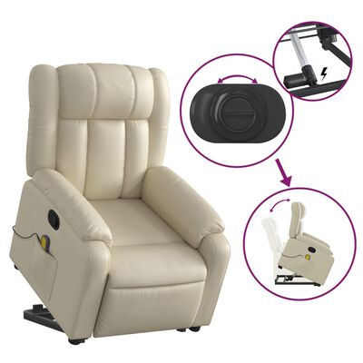 vidaXL Stand up Massage Recliner Chair Cream Faux Leather