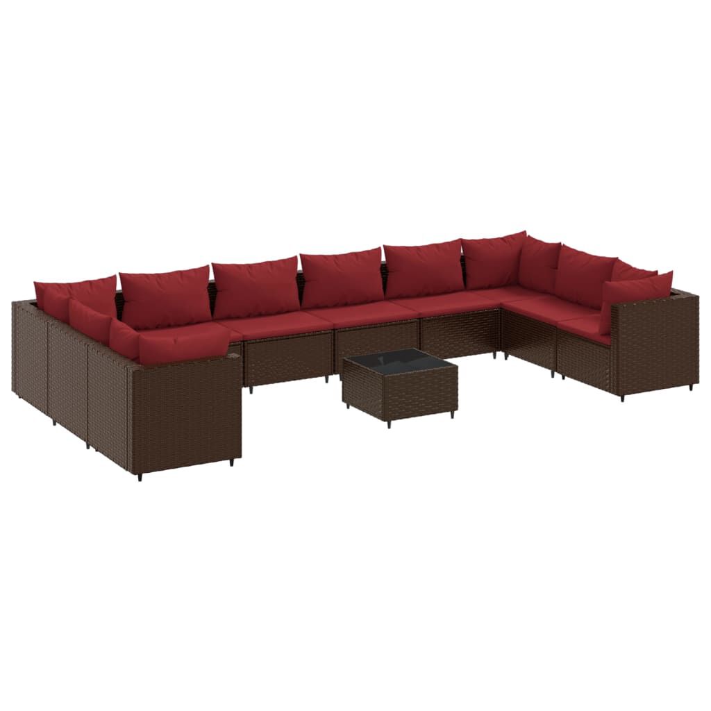 vidaXL 11 Piece Garden Lounge Set with Cushions Brown Poly Rattan