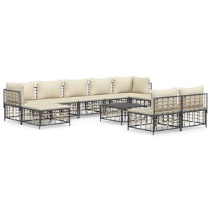 vidaXL 10 Piece Garden Lounge Set with Cushions Anthracite Poly Rattan