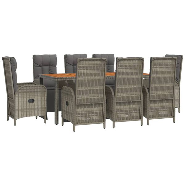 vidaXL 9 Piece Garden Dining Set with Cushions Grey Poly Rattan