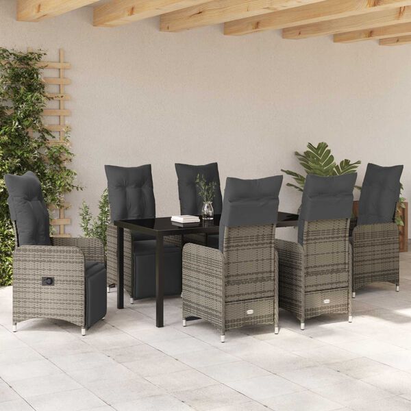 vidaXL Garden Dining Set with Cushion 7 pcs Beige Poly Rattan