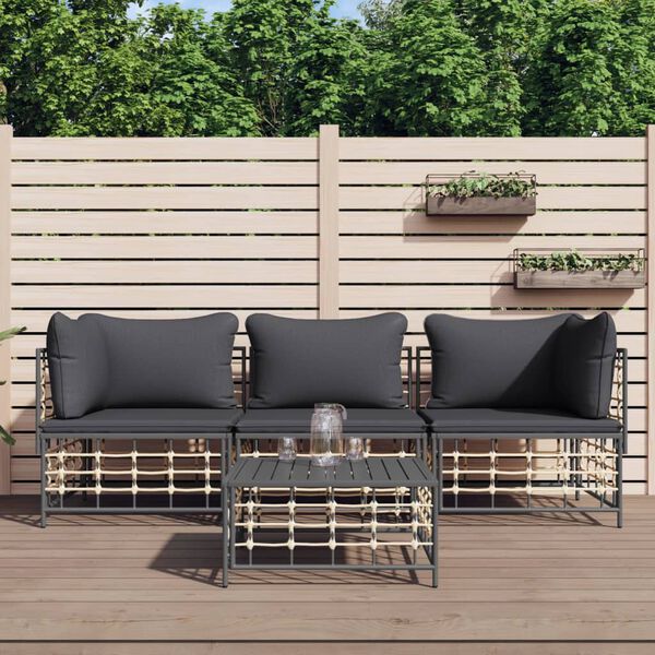 vidaXL 4 Piece Garden Lounge Set with Cushions Anthracite Poly Rattan