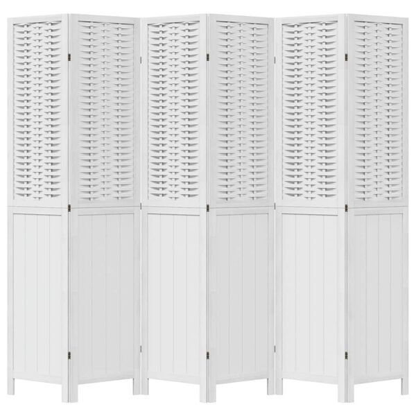 vidaXL Room Divider 6 Panels White Solid Wood Paulownia