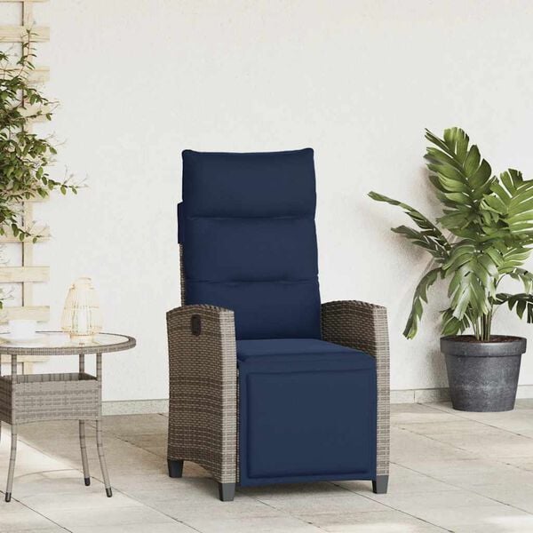 vidaXL Reclining Garden Chair with Side Table Grey Poly Rattan