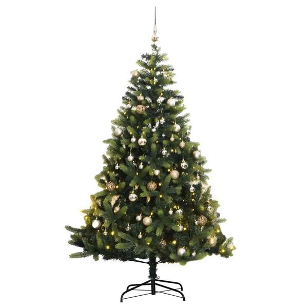 vidaXL Artificial Hinged Christmas Tree 150 LEDs & Ball Set 150 cm
