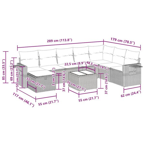 vidaXL 8 Piece Garden Sofa Set with Cushions Black Poly Rattan